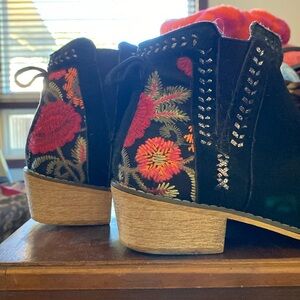 Embroidered Black Ankle Boots
